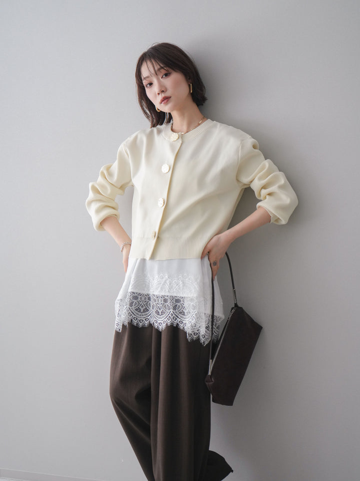 [SET]メタルボタンクルーネックニットカーディガン+選べるアクセセット(2set)