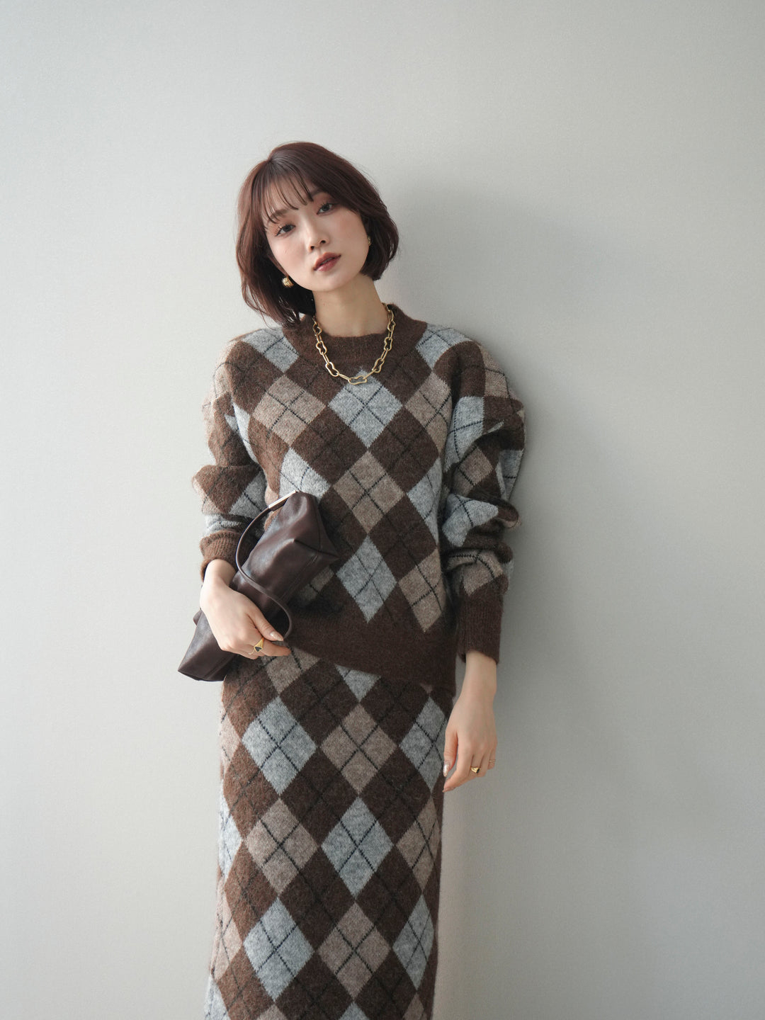 [SET]アーガイルニットプルオーバー&ロングスカートSET UP(2set)