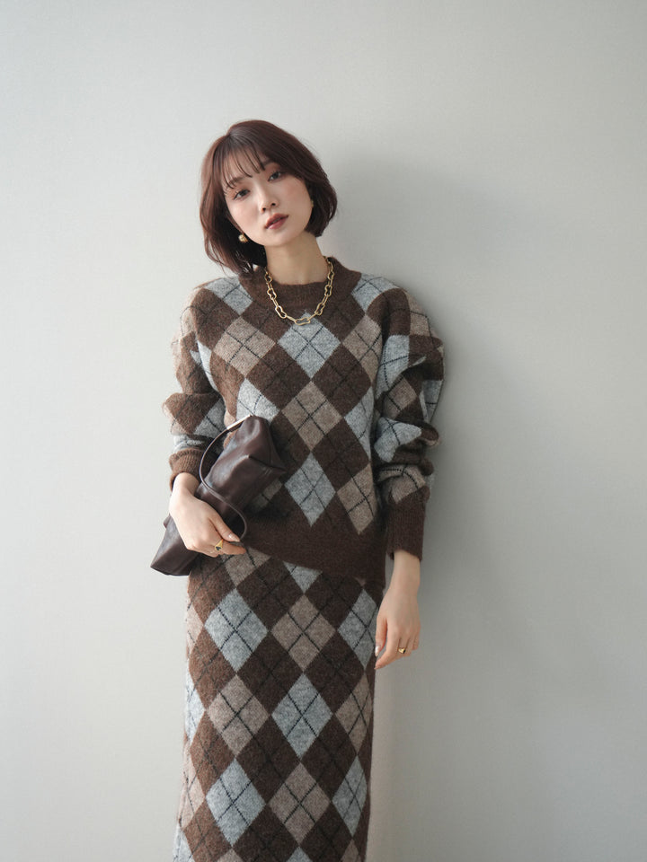 [SET]アーガイルニットプルオーバー&ロングスカートSET UP(2set)