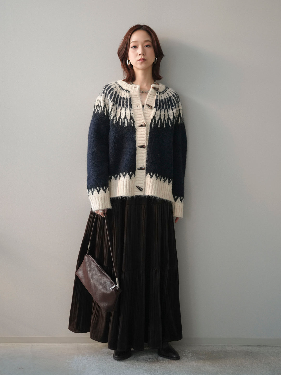 [予約]トグルボタン求心柄ニットカーディガン/blue