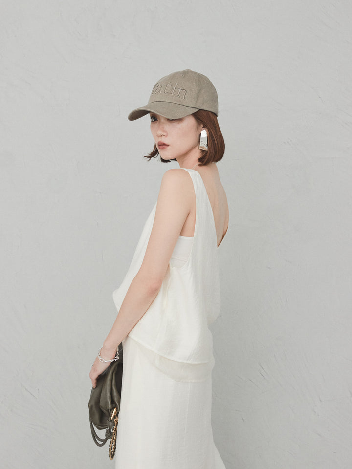 [予約]ワッシャーサテンシアーレイヤードタンクトップ/アイボリー