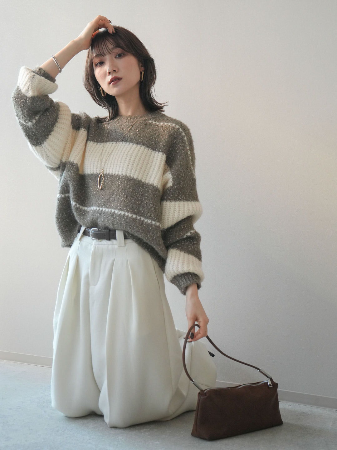 [SET]ネップヤーンボーダーニットプルオーバー+選べるアクセセット(2set)