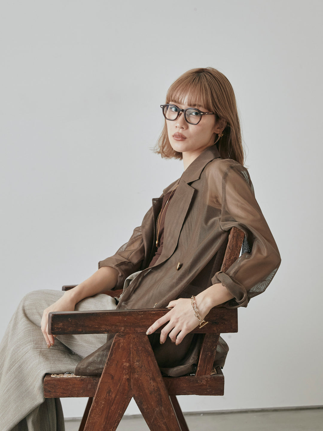 [予約]メッシュテーラードジャケット/モカ