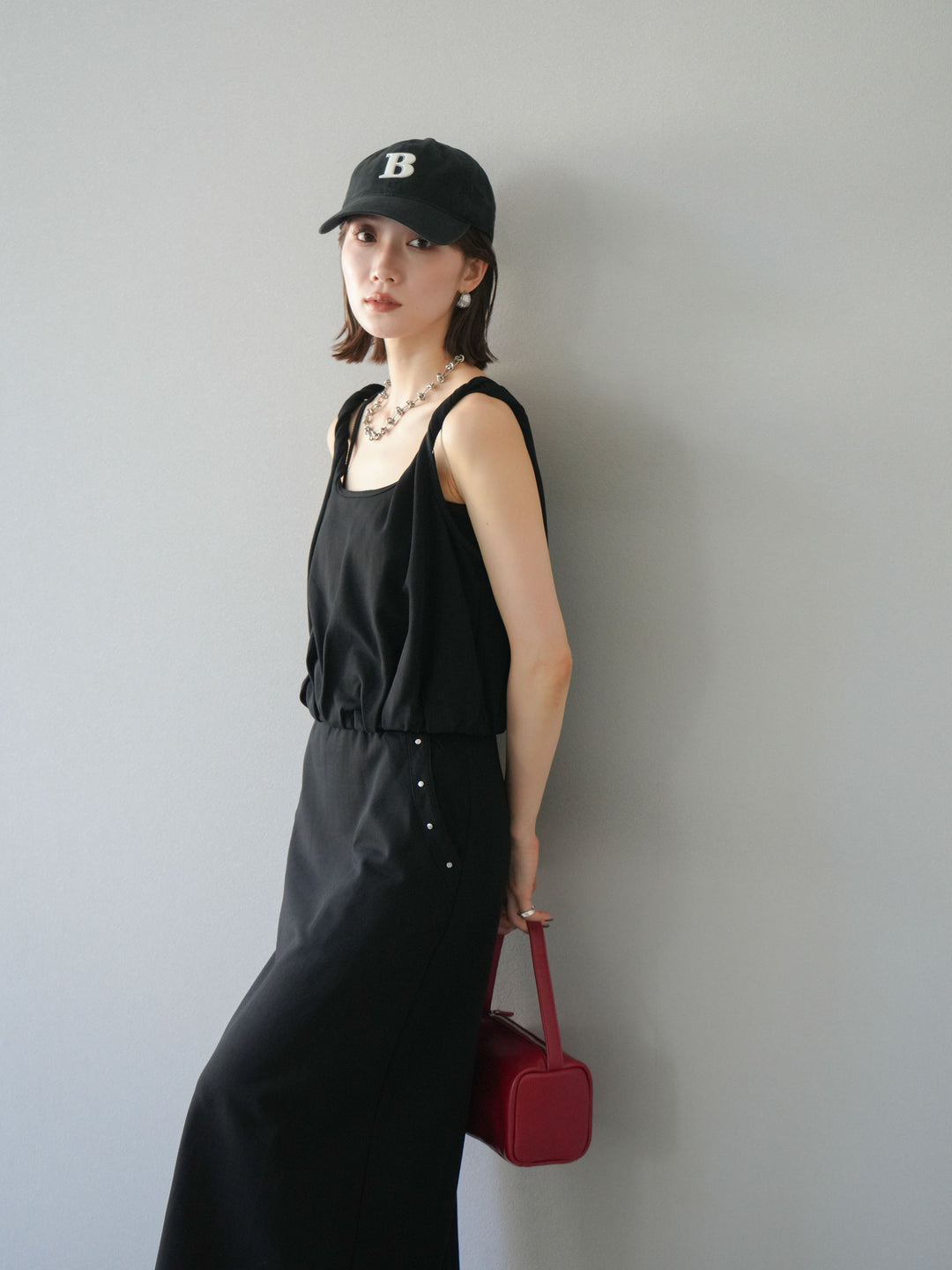 [SET]ミニ裏毛ツイストキャミバルーントップス＆Iラインスカート(2set)