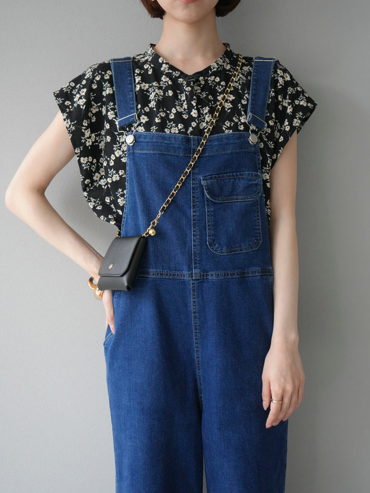 【預購】花朵印花法式袖襯衫/黑色