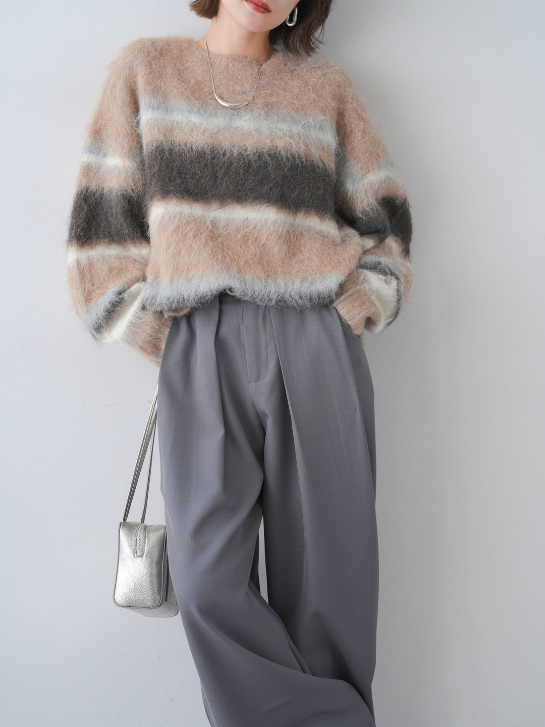 [予約]カラフルボーダーシャギーニットプルオーバー/beige