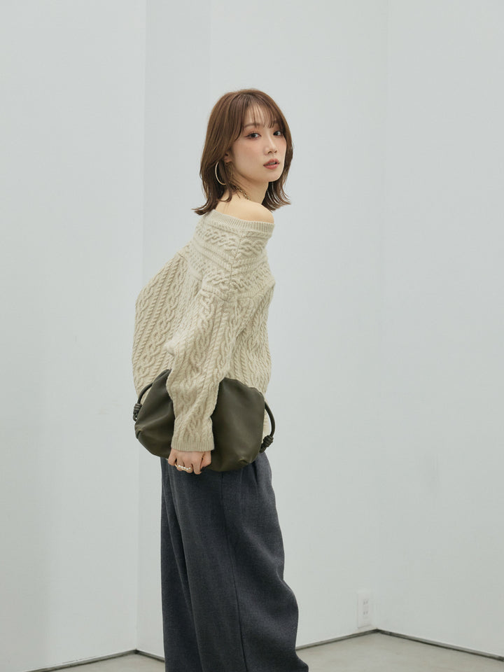 [予約]ケーブルワンショルニットプルオーバー/beige