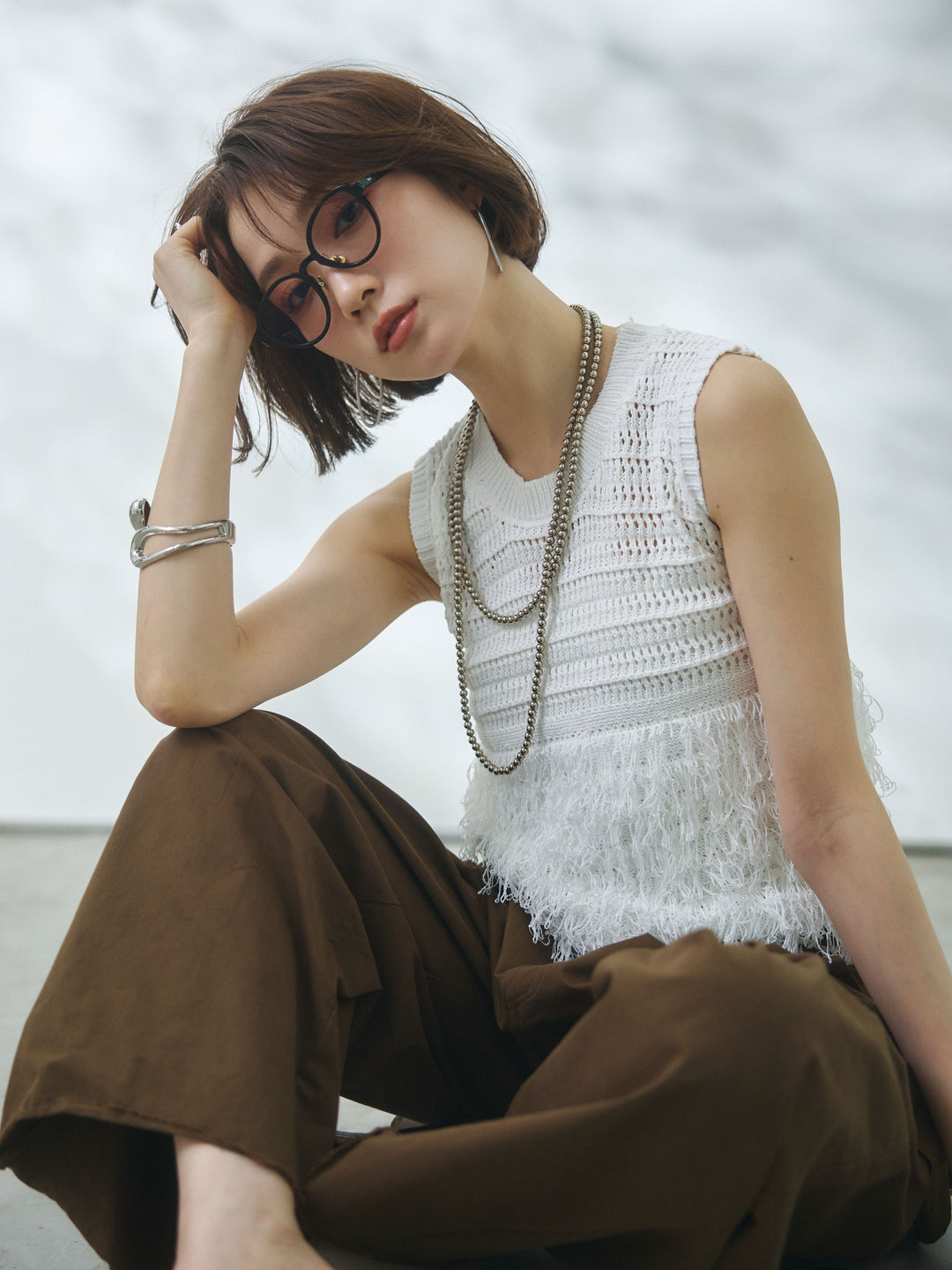 【Allure】[SET]フリンジクロップドニットベスト+フリンジクロップドニットベスト(2set)