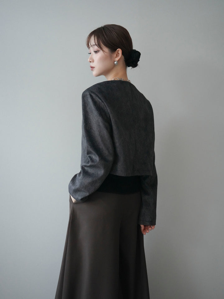 [予約]リブニットレイヤードスエードプルオーバー/charcoal