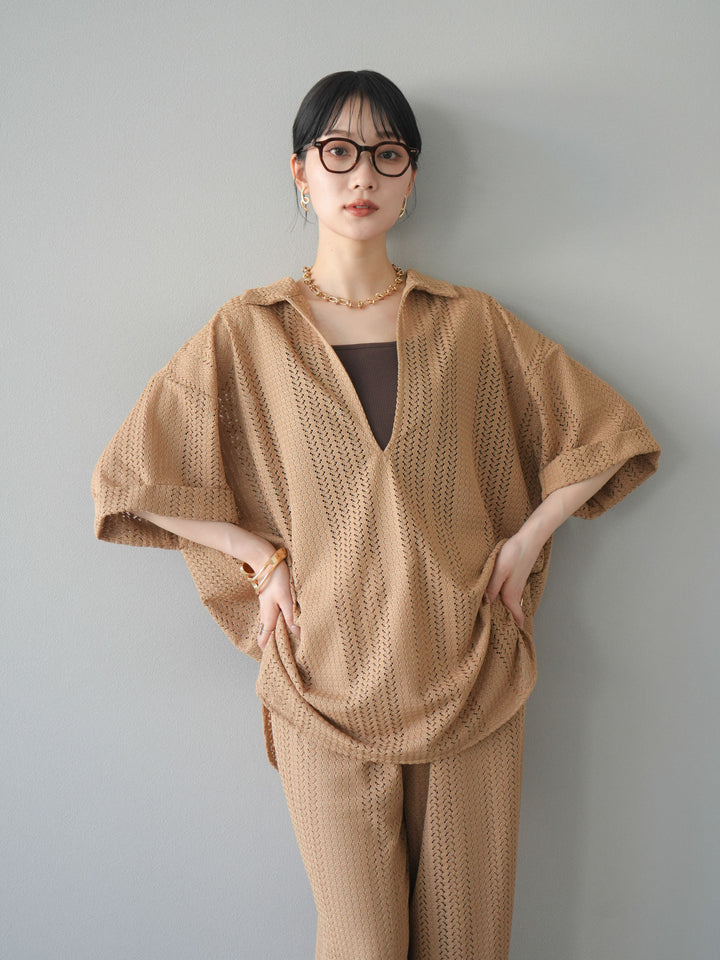 【預購】鏤空蕾絲兩用套頭衫/米色