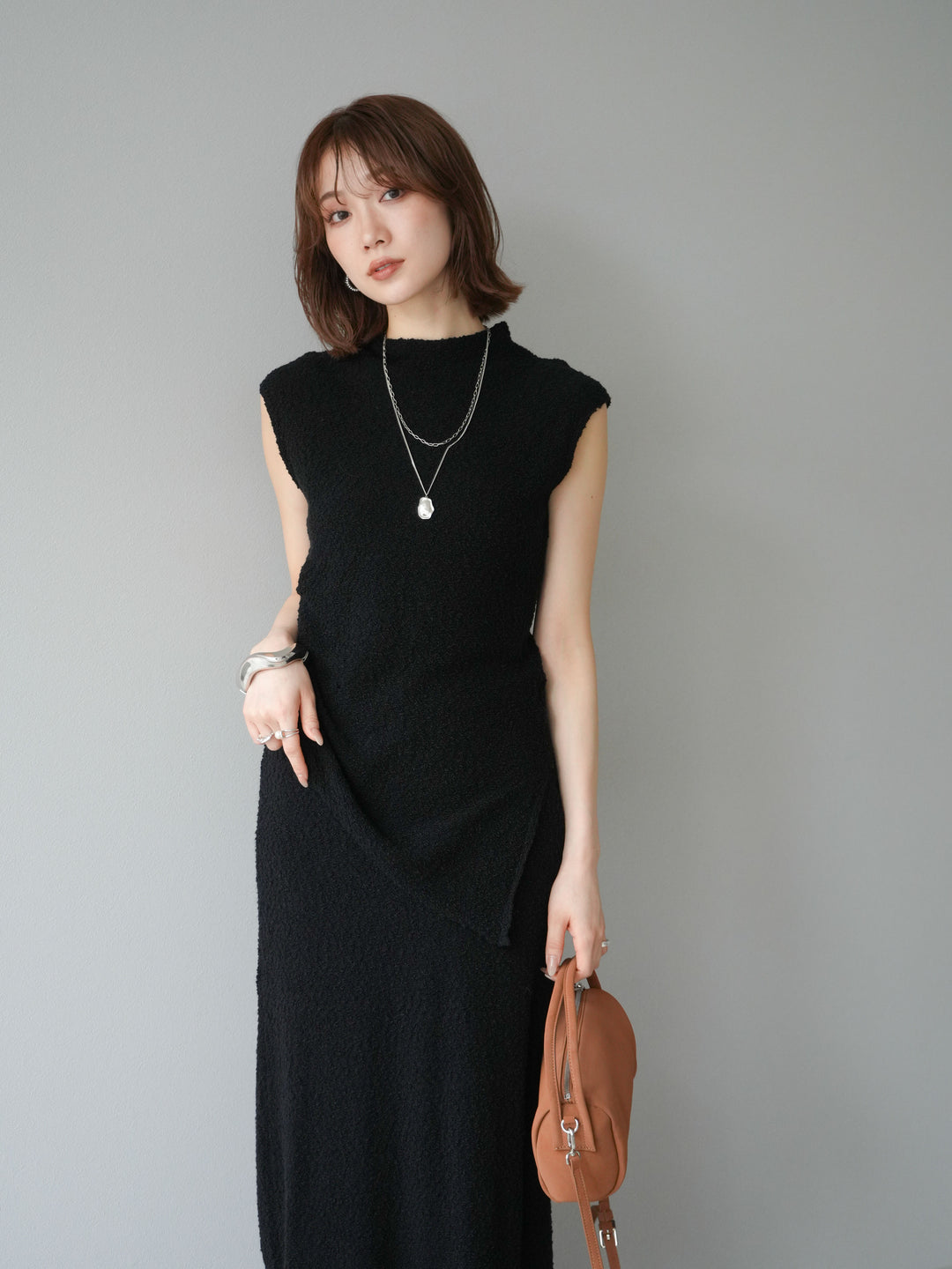 [套裝] 珠地佈針織無袖上衣 + 珠地佈針織I字裙 (2套)