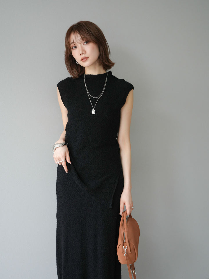 [套裝] 珠地佈針織無袖上衣 + 珠地佈針織I字裙 (2套)