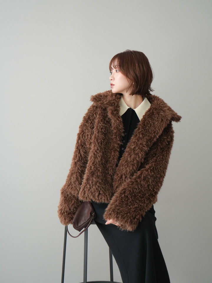 [予約]配色ポロニットワンピース/black