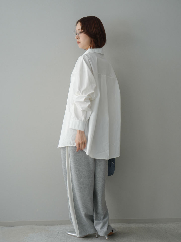 [SET]レースアップブロードシャツ+バイカラー異素材サイドラインライトポンチパンツ(2set)