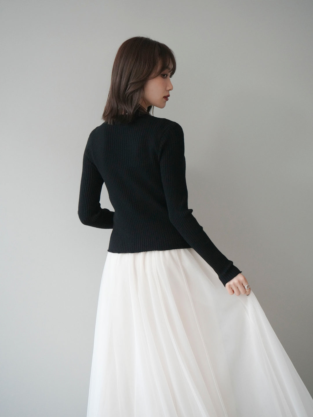 [予約]配色レイヤードリブニットカーディガン/black