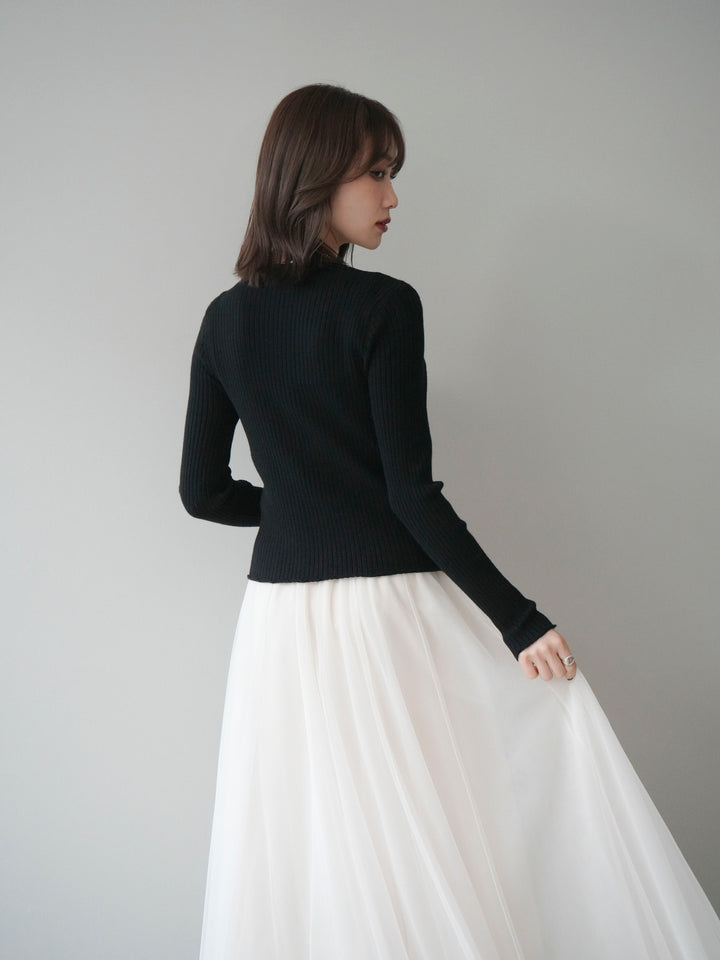 [予約]配色レイヤードリブニットカーディガン/black