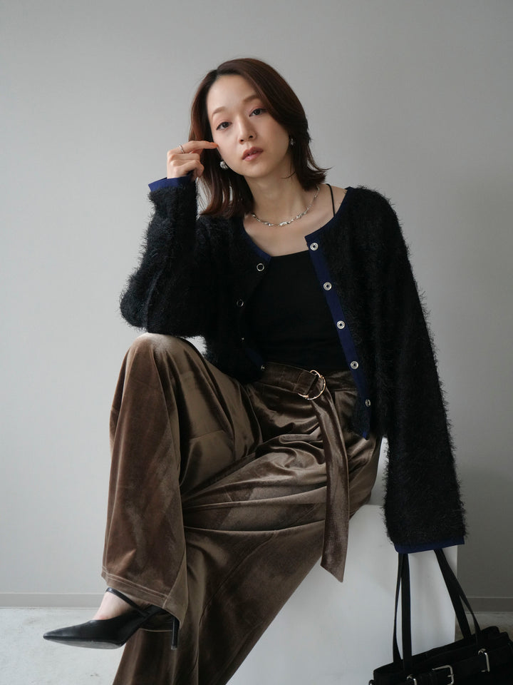 [予約]バイカラー2WAYシャギーニットカーディガン/black