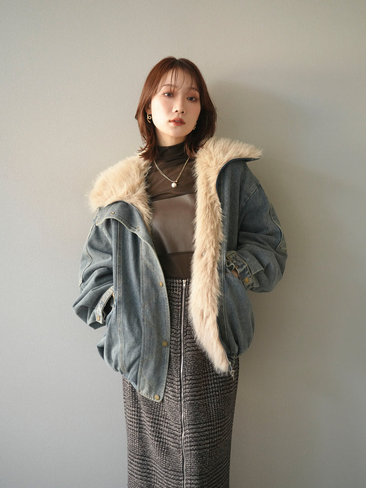 [SET]デニムxファーブルゾン+選べるアクセセット(2set)