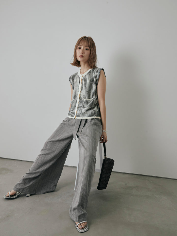 【預購】仿麻腰帶寬褲/灰色