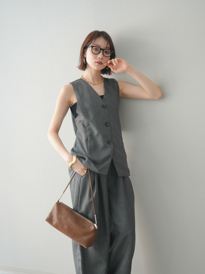 [SET]リネンライクバックオープンジレ+リネンライクタックワイドパンツ(2set)