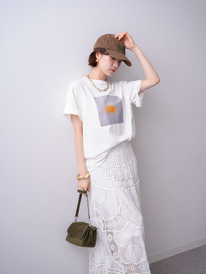 [SET]ニュアンスフローラルフォトTEE+クロシェマキシスカート(2set)
