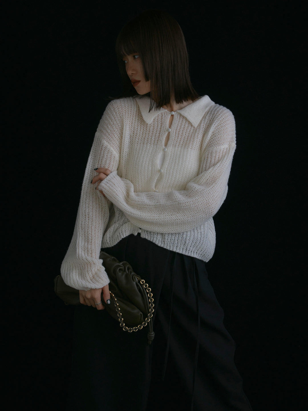 【Allure】[SET]起毛片畦編みシアーポロニット+起毛片畦編みシアーポロニット(2set)