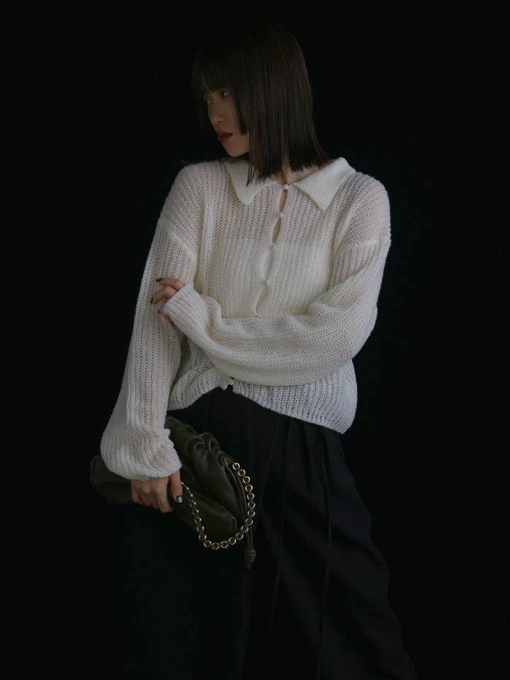 【Allure】[SET]起毛片畦編みシアーポロニット+起毛片畦編みシアーポロニット(2set)