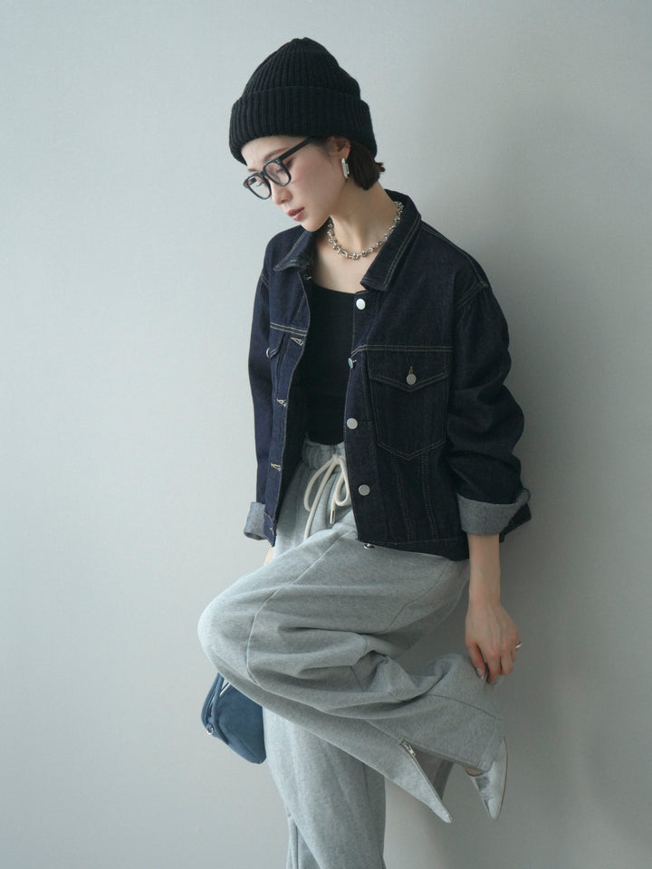 [予約]配色ステッチデニムジャケット/darkblue