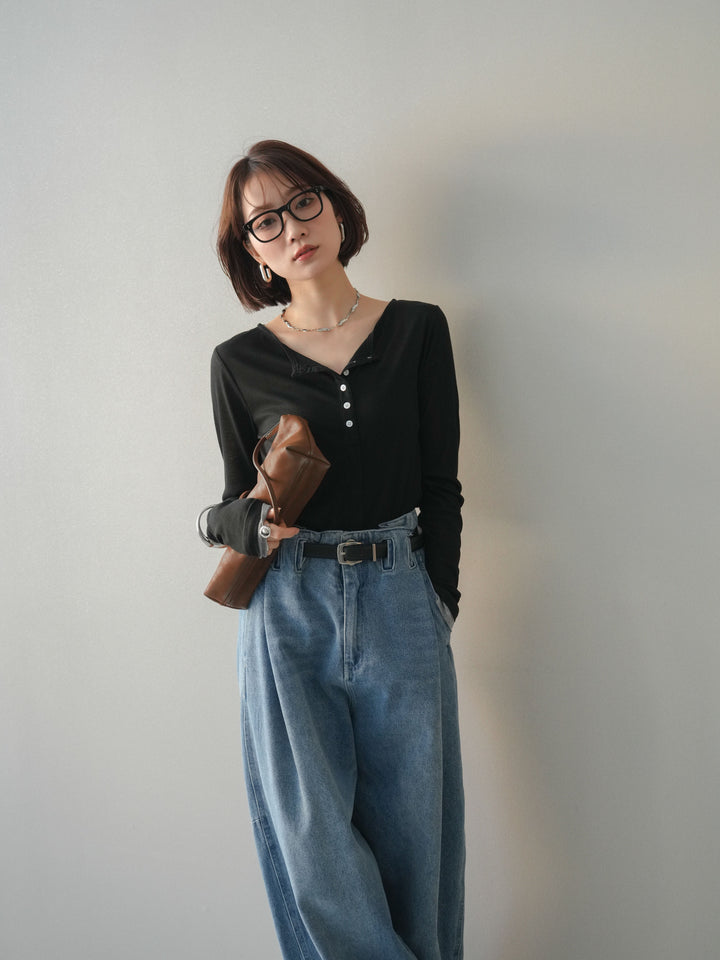 [予約]シアーリブバイカラーカーディガン/black