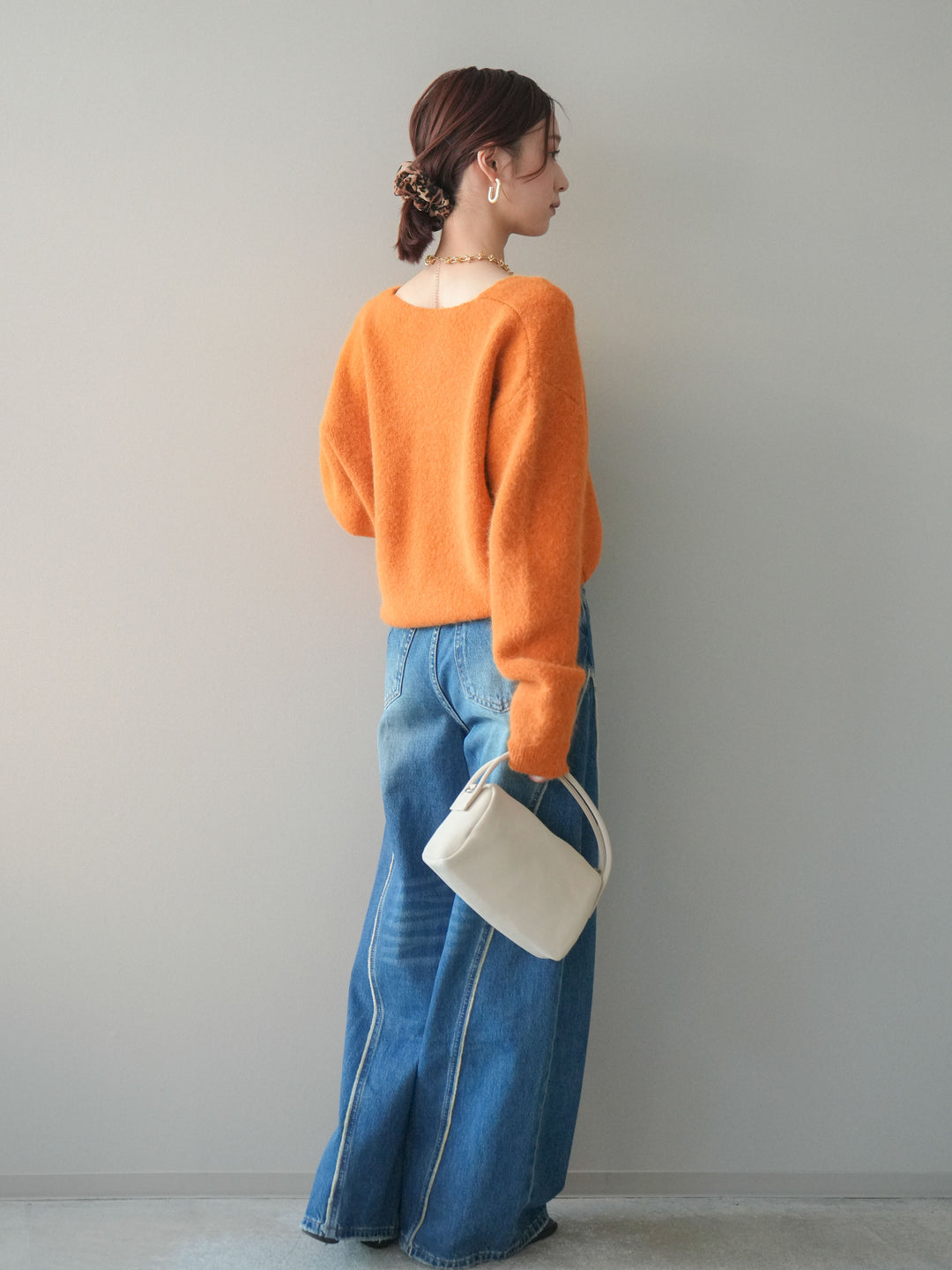 [予約]サイドフリンジワイドデニムパンツ/navy