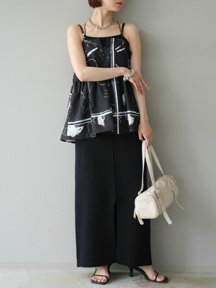 [予約]ペイント柄キャミソール/ブラック