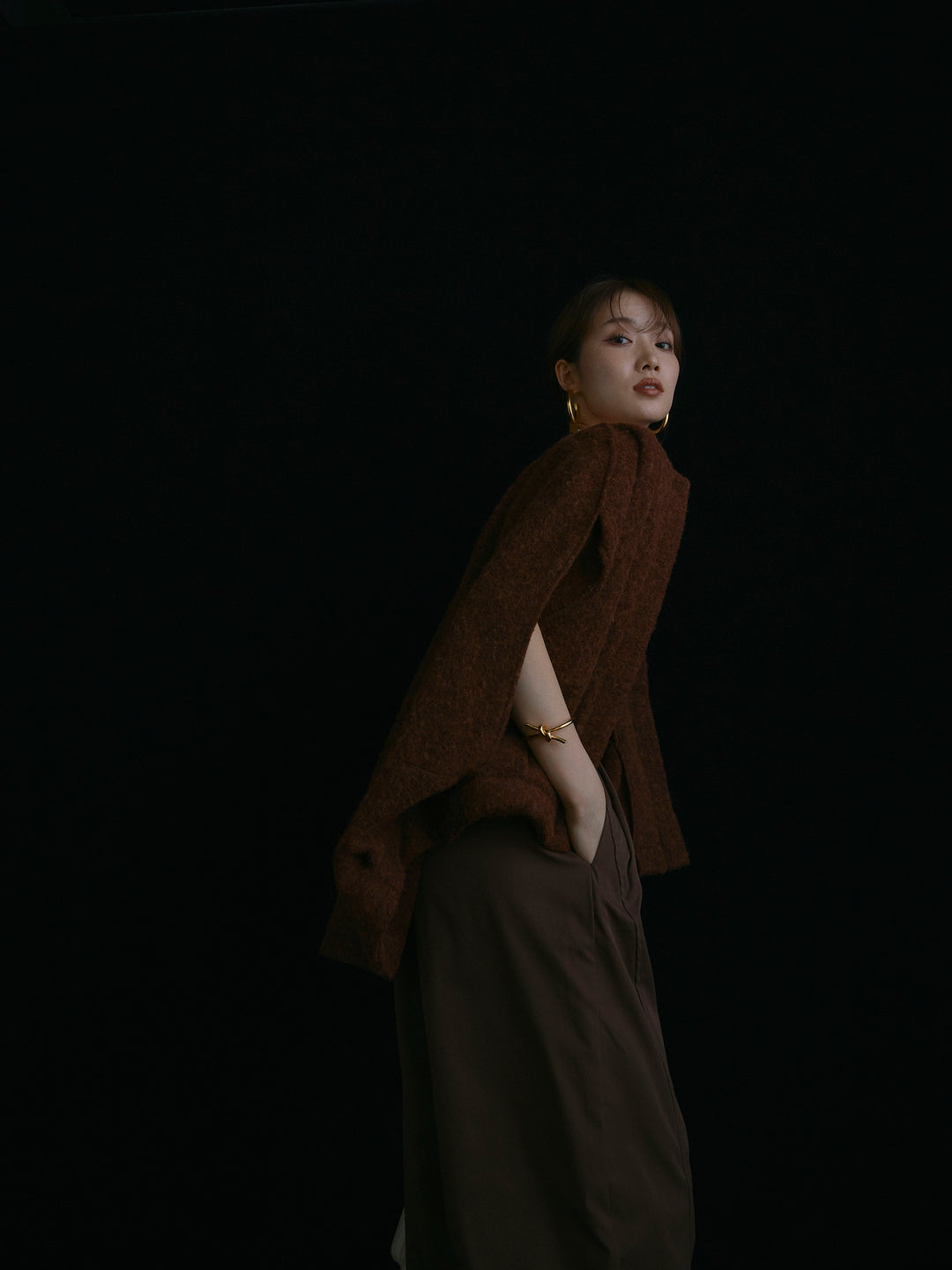 【Allure】[SET]ウール混コクーンブルゾン+タフタワイドカーブパンツ(2set)