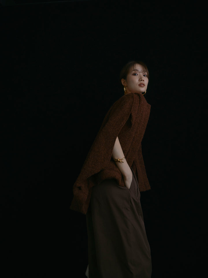 【Allure】[SET]ウール混コクーンブルゾン+タフタワイドカーブパンツ(2set)