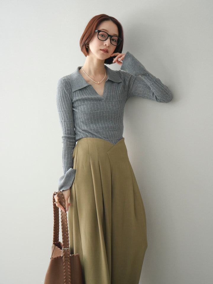 [予約]シアーリブスキッパーニットトップス/gray