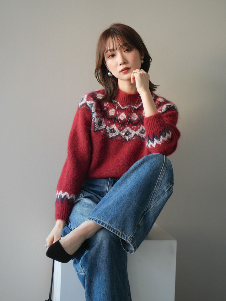 [SET]ソフトタッチ求心柄ニットプルオーバー+ソフトタッチ求心柄ニットプルオーバー(2set)