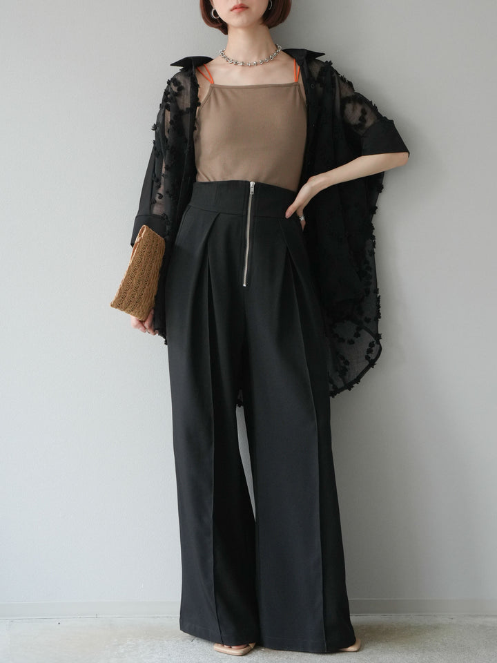 [預購] 混合材質透視半身襯衫/黑色