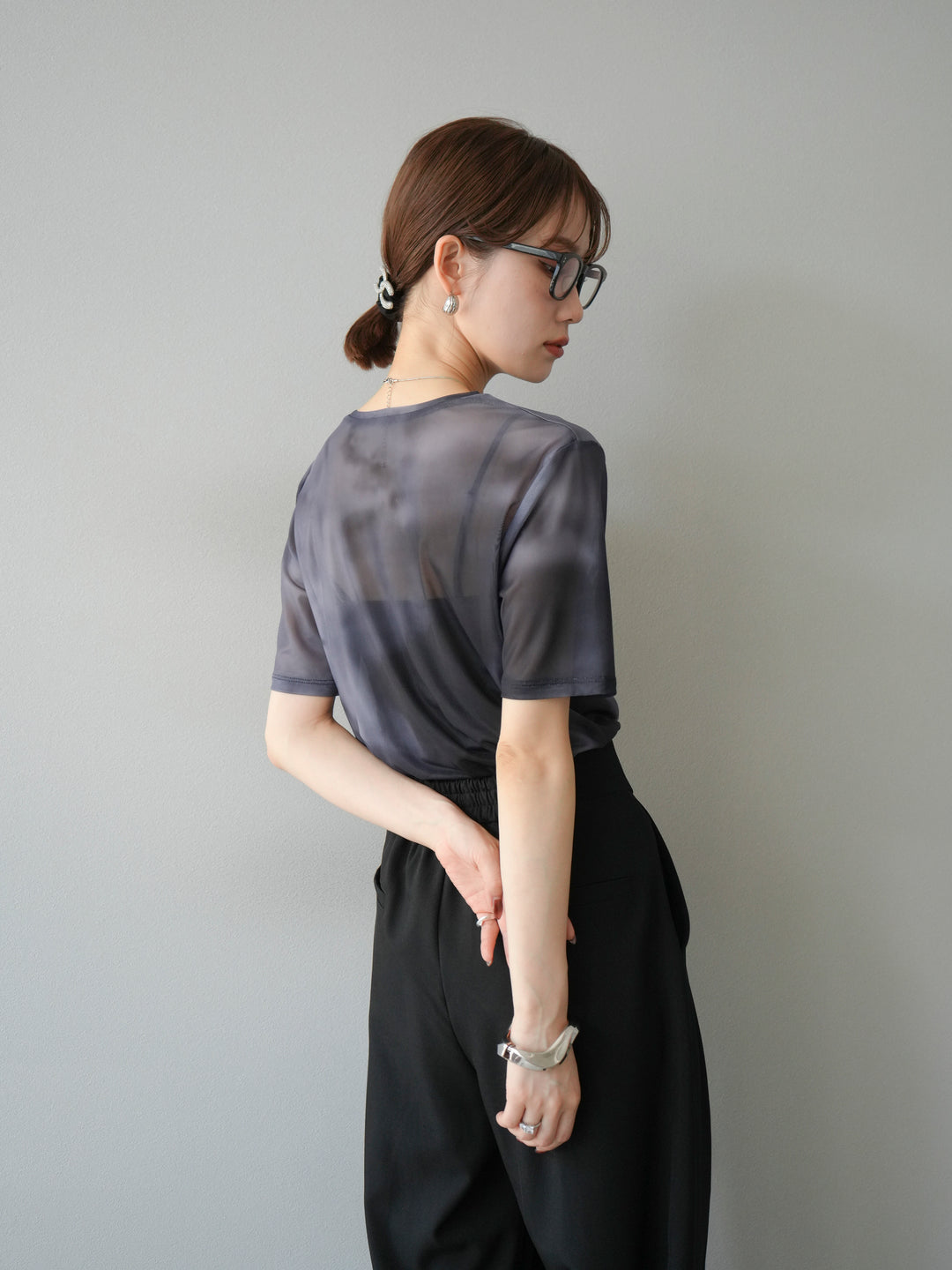 [予約]タイダイ柄シアーハーフトップス/モノトーン