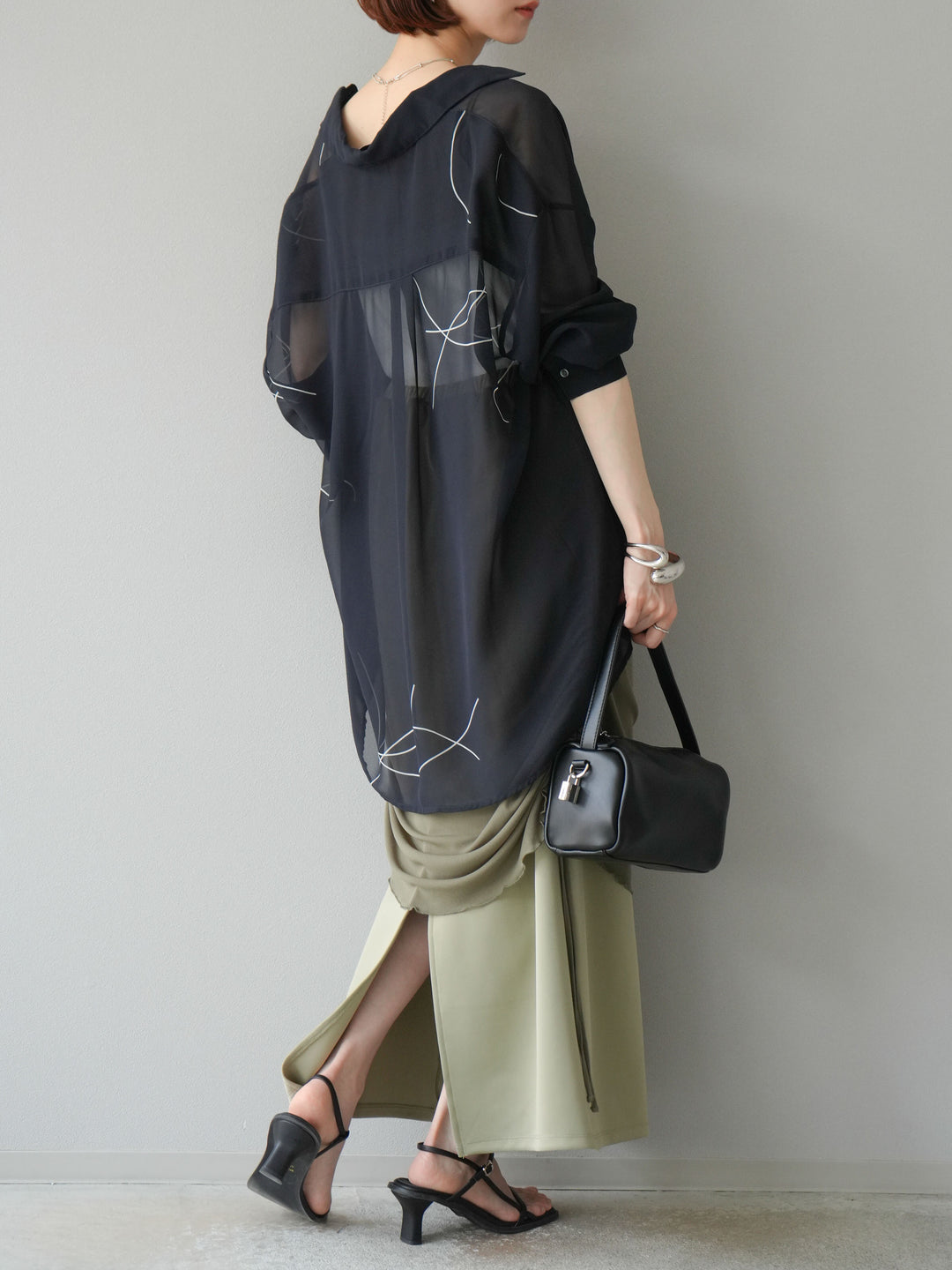 [予約]シアーレイヤードタイトスカート/ライトグリーン