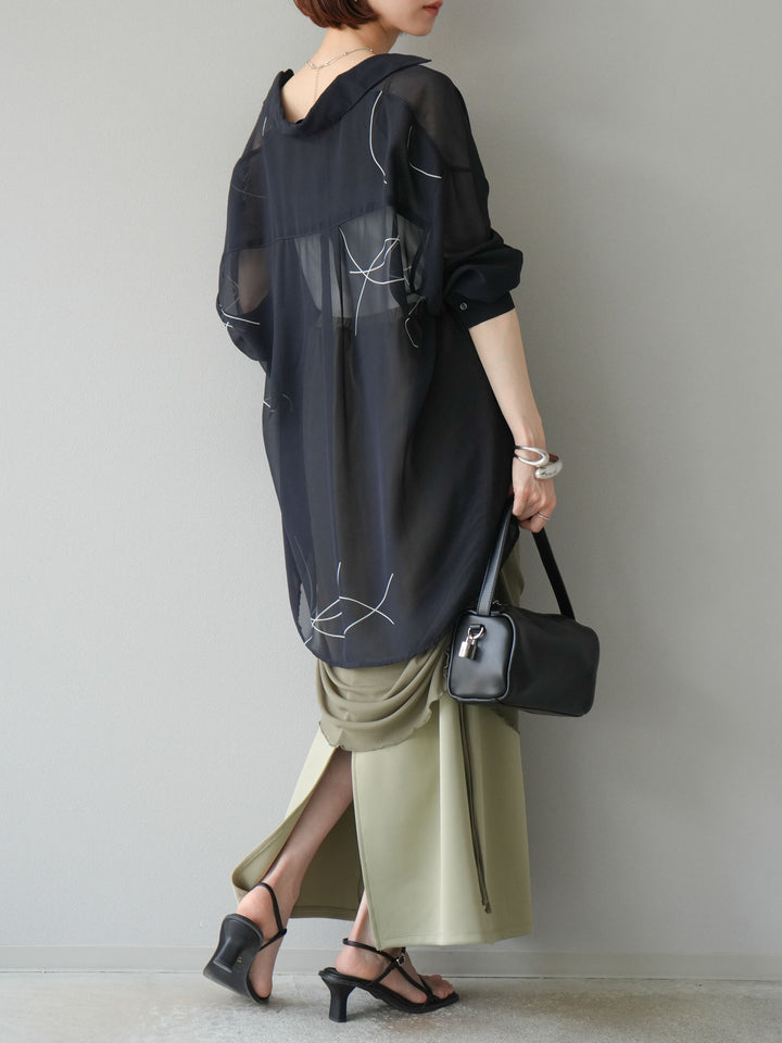 [予約]シアーレイヤードタイトスカート/ライトグリーン