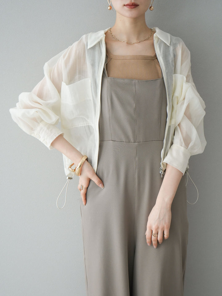 [預訂] 繫帶荷葉邊連身衣/灰褐色