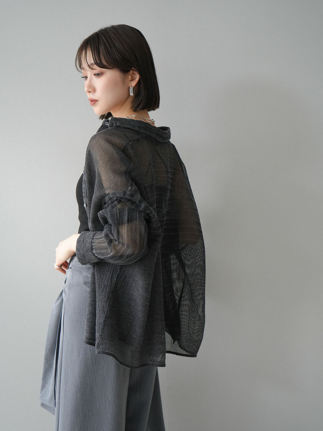 [予約]コットンラメメッシュオーバーシャツ/グレー