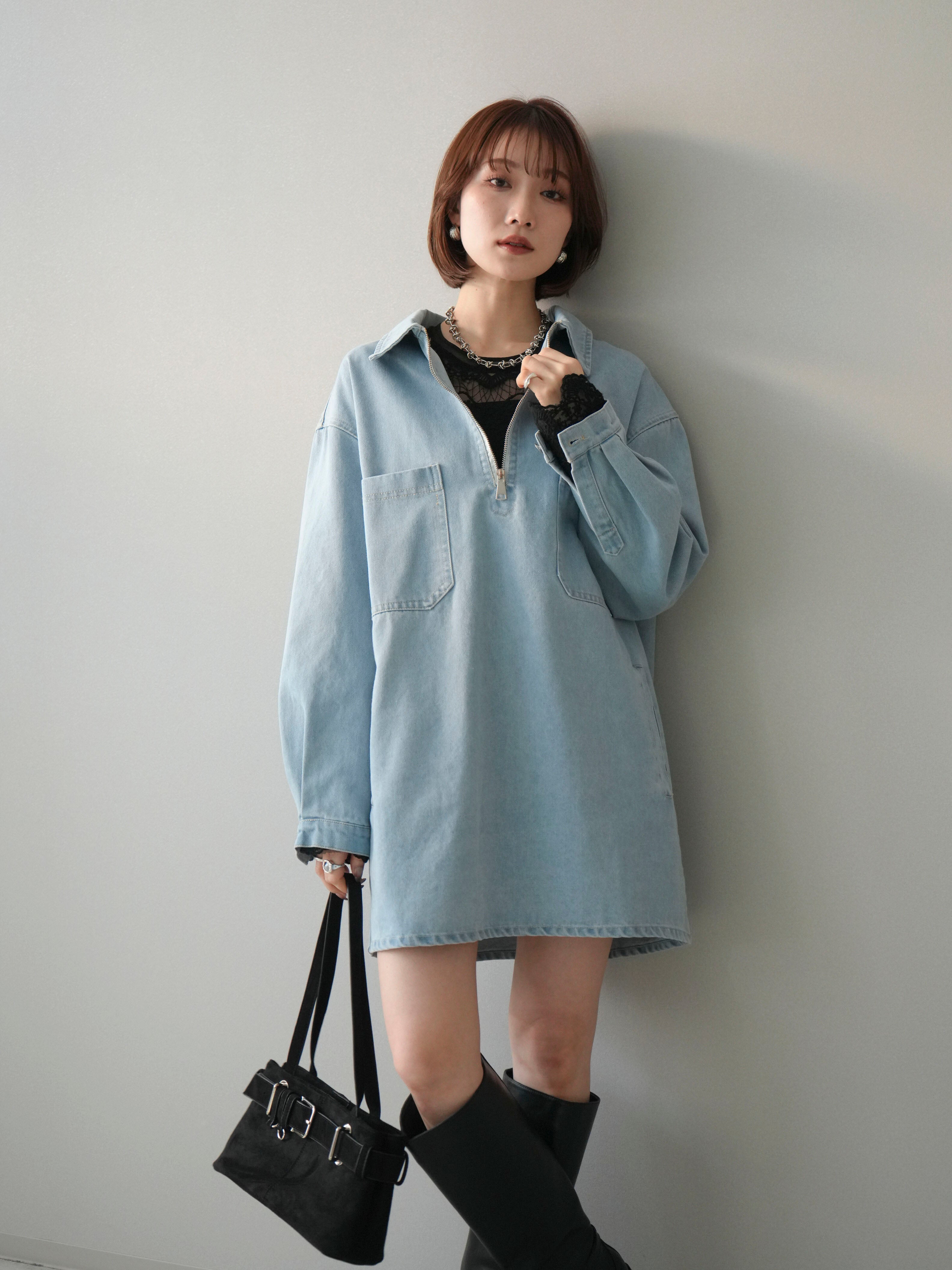 【新品未使用】Lumier ハーフジップデニムミニワンピース/BLUE 予約]ハーフジップデニムミニワンピース/blue – Lumier