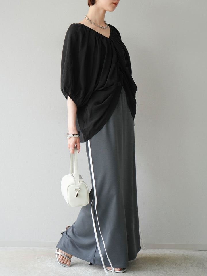 [予約]サイドラインジャージナロースカート/チャコール