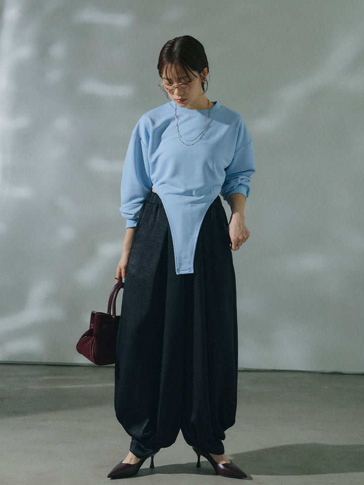 【Allure】[SET]スウェットボディスーツ+ワッシャーサテンタックジョガーパンツ(2set)