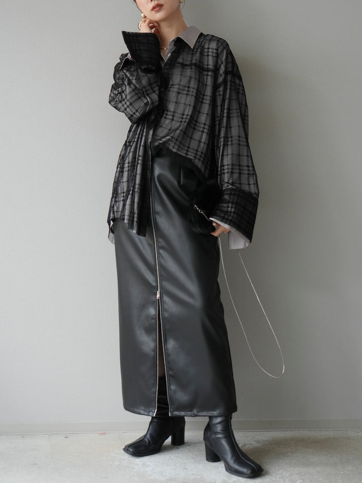 [予約]チェック柄チュールシャツアンサンブル/ブラック