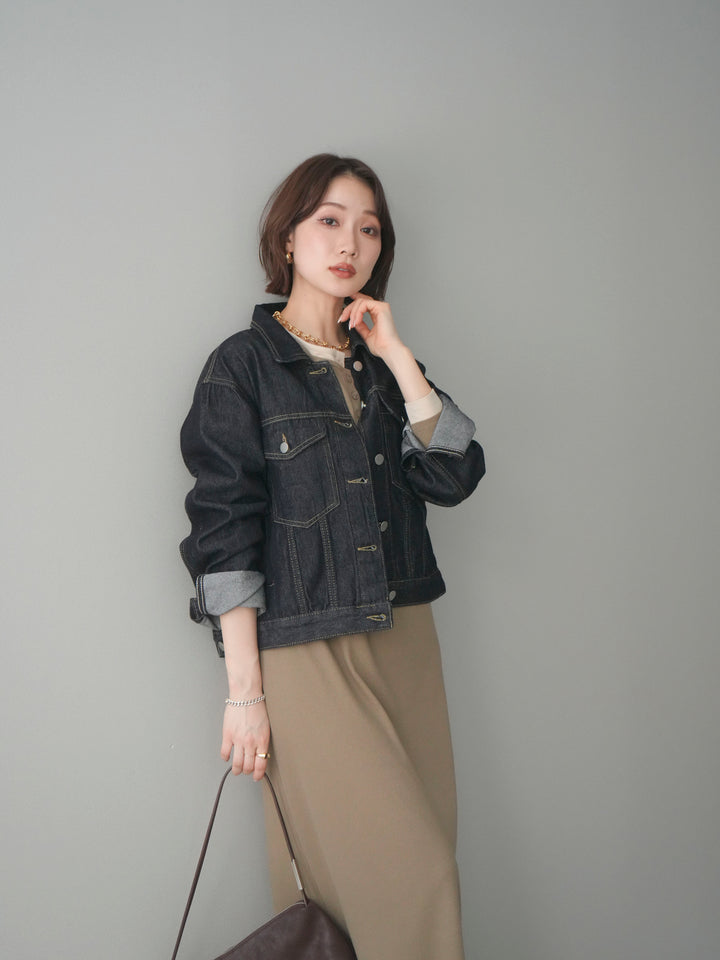 [予約]配色レイヤードヘンリーネックカットリブワンピース/mocha