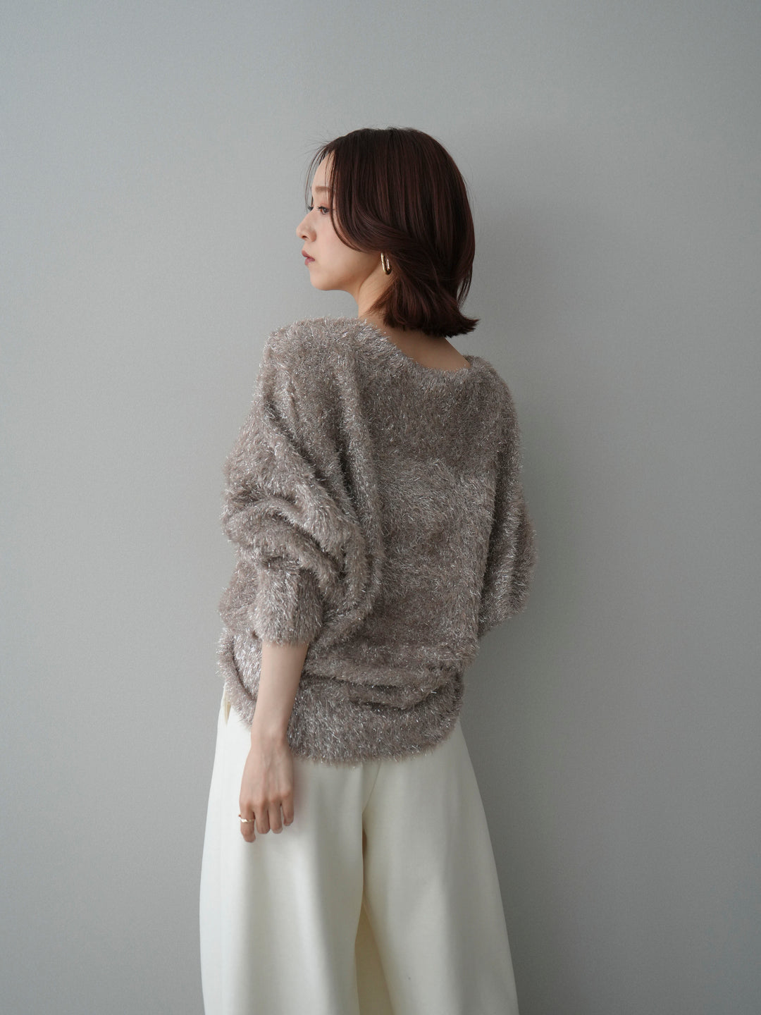 [予約]ラメシャギードルマンニットプルオーバー/beige