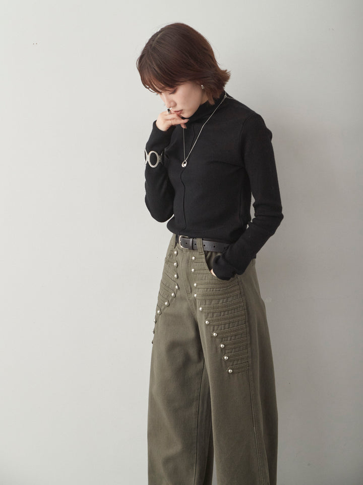 [SET]センターラインモックネックニットトップス+選べるアクセセット(2set)