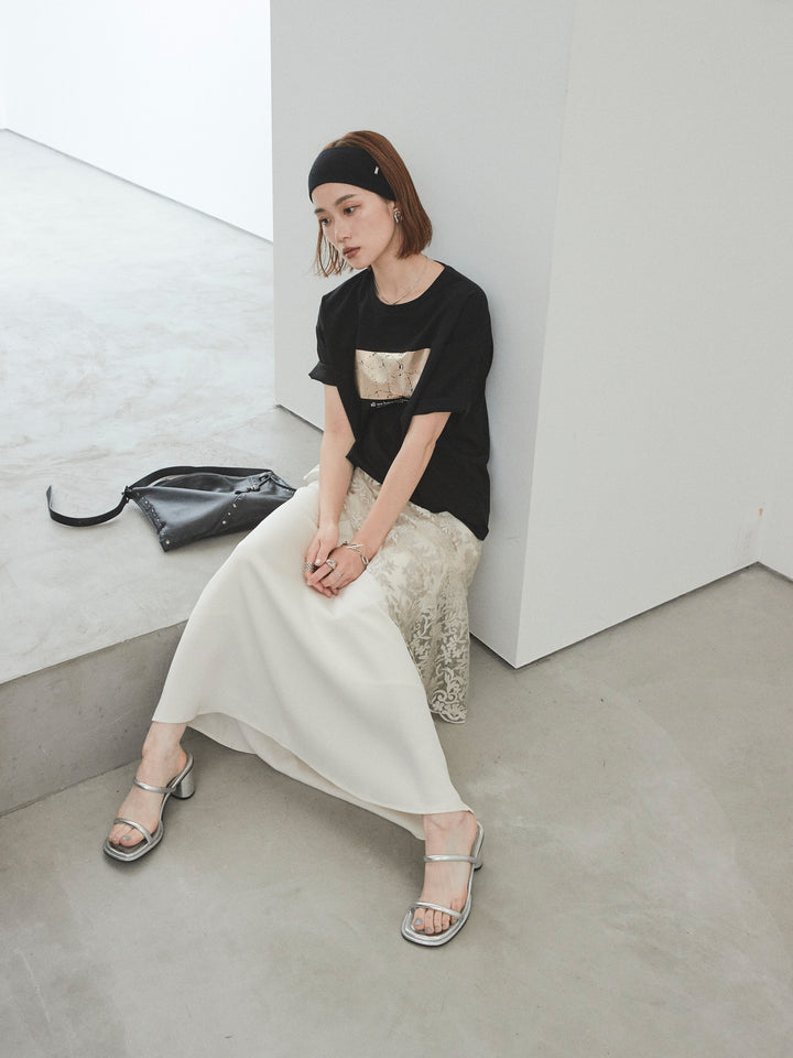 [SET]箔プリントドライタッチコットンTEE +チュールジャガードラップロングスカート(2set)