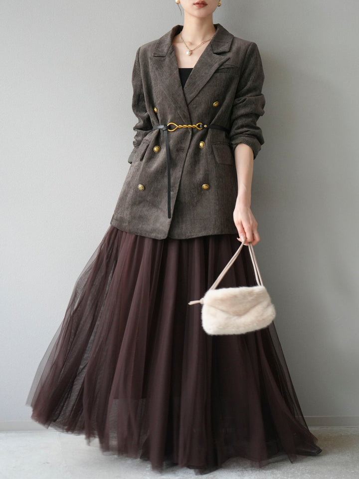 [SET]ベロアダブルジャケット+チュールボリュームスカート(2set)
